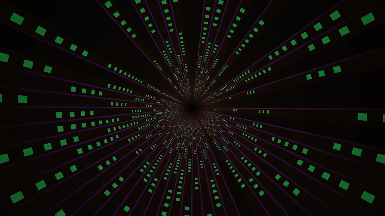 Abstract Digital Tunnel with Glowing Green Squares