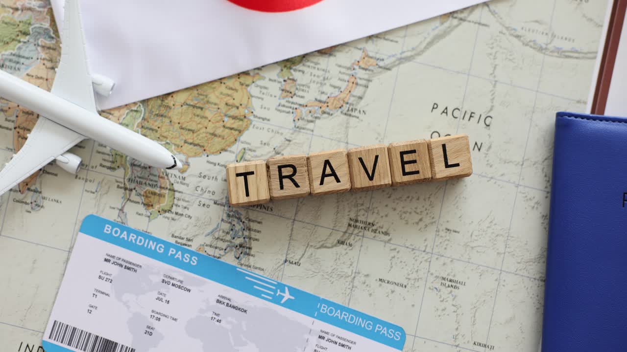 Travel planning with airplane, map, and ticket