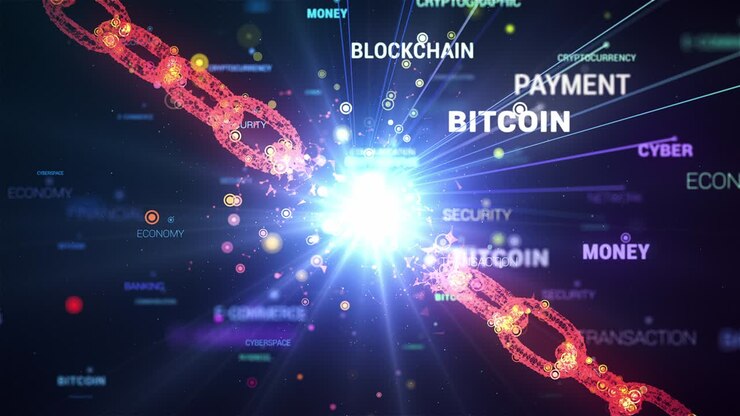 Blockchain Criptovaluta Concetto di Distruzione Multifunzione in Loop