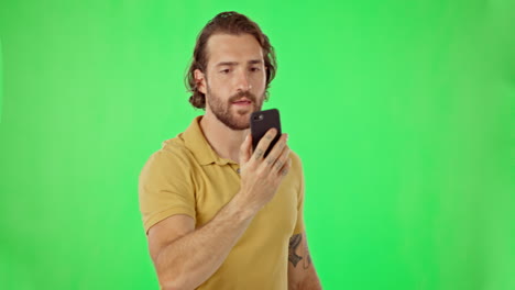 Phone-call,-bad-signal-and-man-on-green-screen