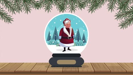 animación de feliz navidad con la esposa de papá noel en la esfera