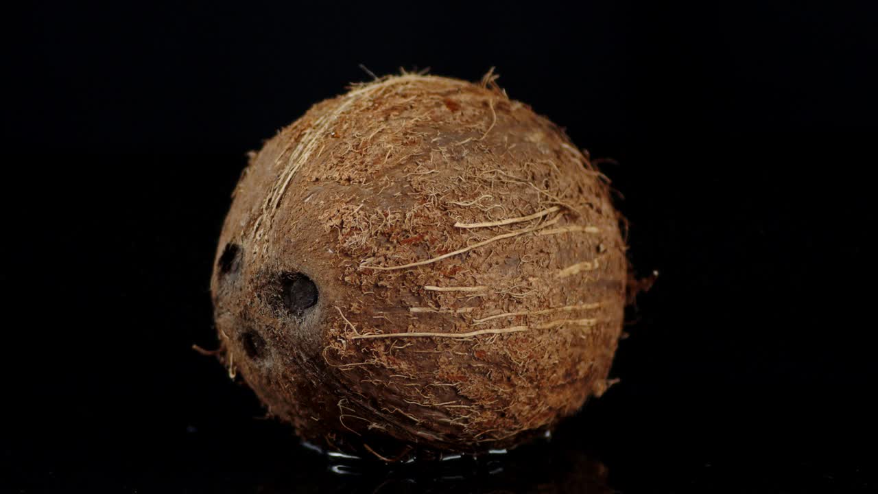 un coco entero fresco gira lentamente.