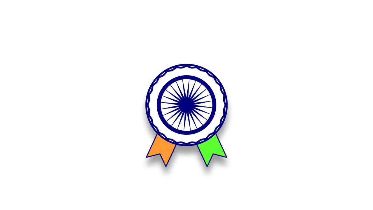 Animated indian batch medal with moving ashock chakra isolated on white background. 4k motion graphics.