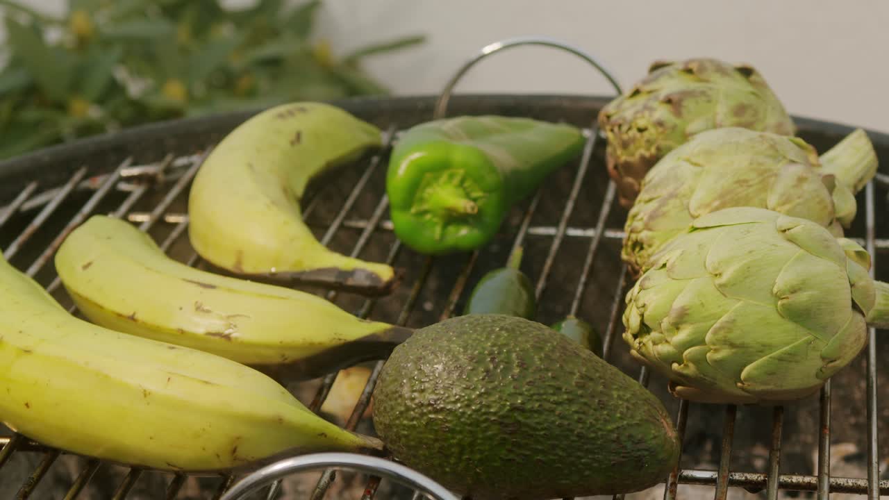 Grilled Bananas, Artichokes, and Avocado on a BBQ