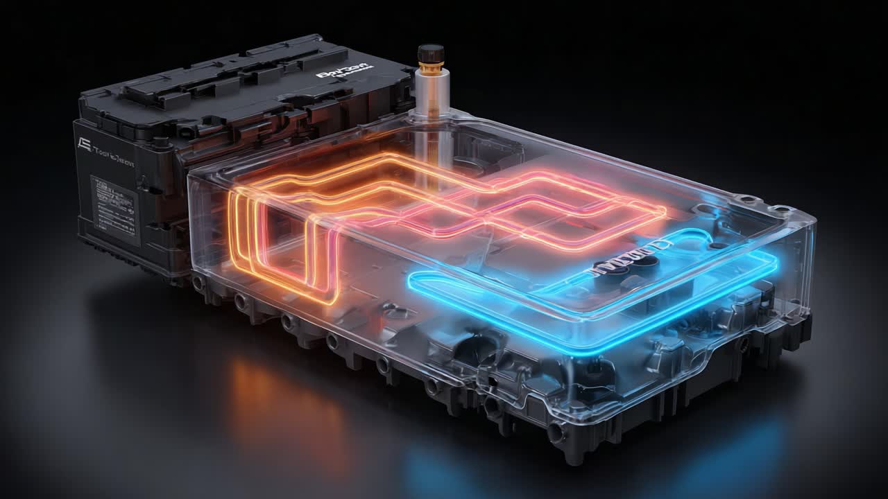 Exploring the Innovative Design of a Transparent Battery Pack Featuring Vibrant Neon Flow Patterns, Showcasing Cutting-Edge Technology and Energy Storage Solutions