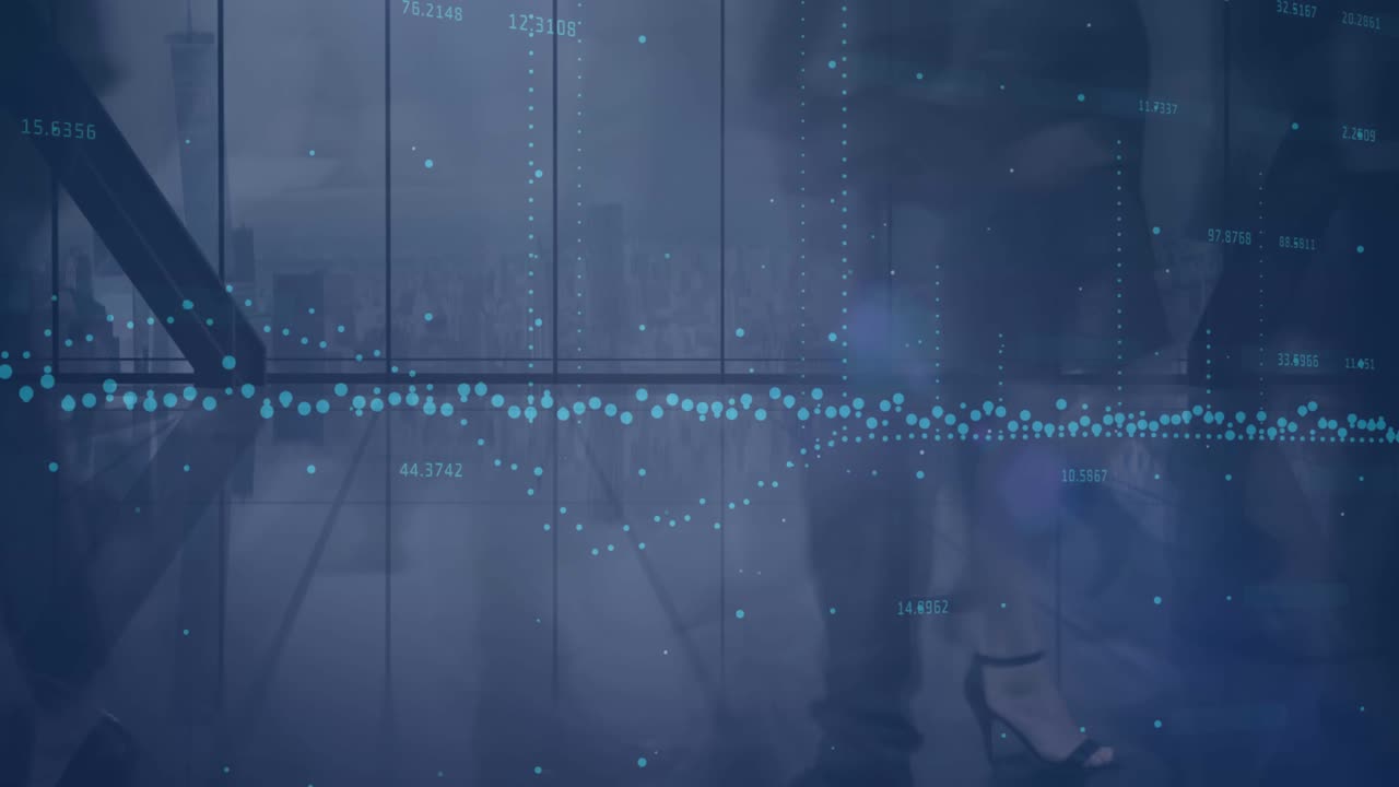 Animation of statistics and data processing over businesspeople