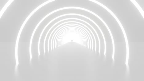 animación 3d de un bucle de fondo abstracto blanco en blanco. renderización 3d de video 4k para el telón de fondo. tecnología futura construcción de túneles en gráfico en movimiento. pared de corredor. interior arquitectónico moderno.
