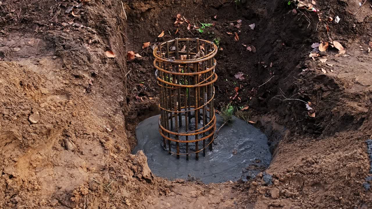 hormigón fresco con malla de jaula de varilla de refuerzo de hierro metálico prefabricado sumergido