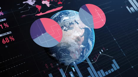 animación de la interfaz infográfica multicolor y el globo sobre fondo negro