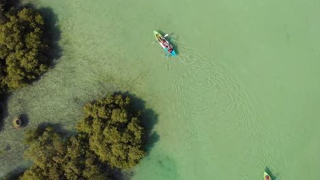 Unrecognizable-people-kayaking-on-sunny-day