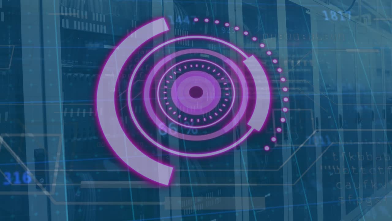 Animation of purple circle with data over servers
