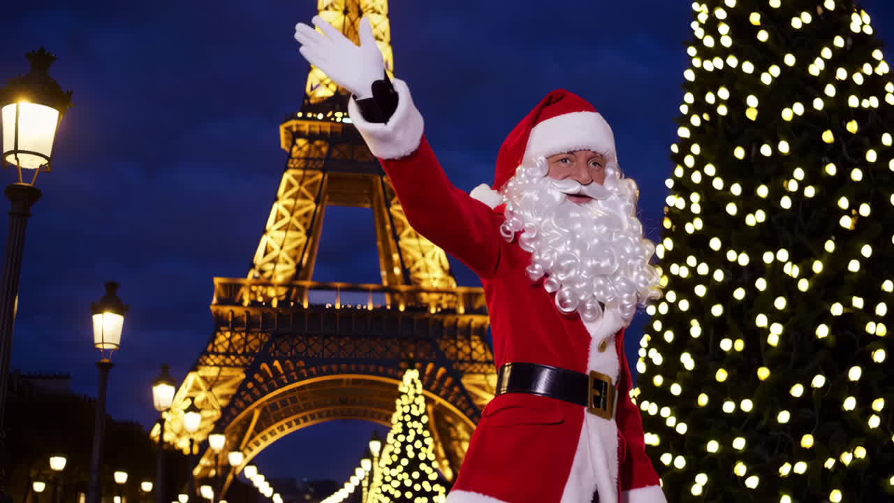 Santa Claus in Paris at Night