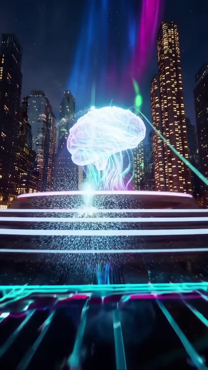 Digital Brain Interacting with Data Streams in a Futuristic City