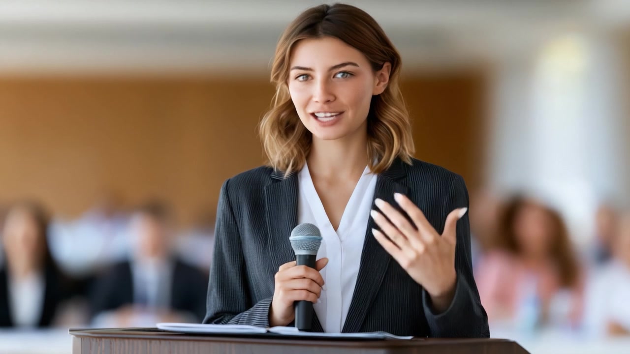 Engaging Speaker at a Conference: Captivating Audience with Confidence and Clarity in a Professional Setting