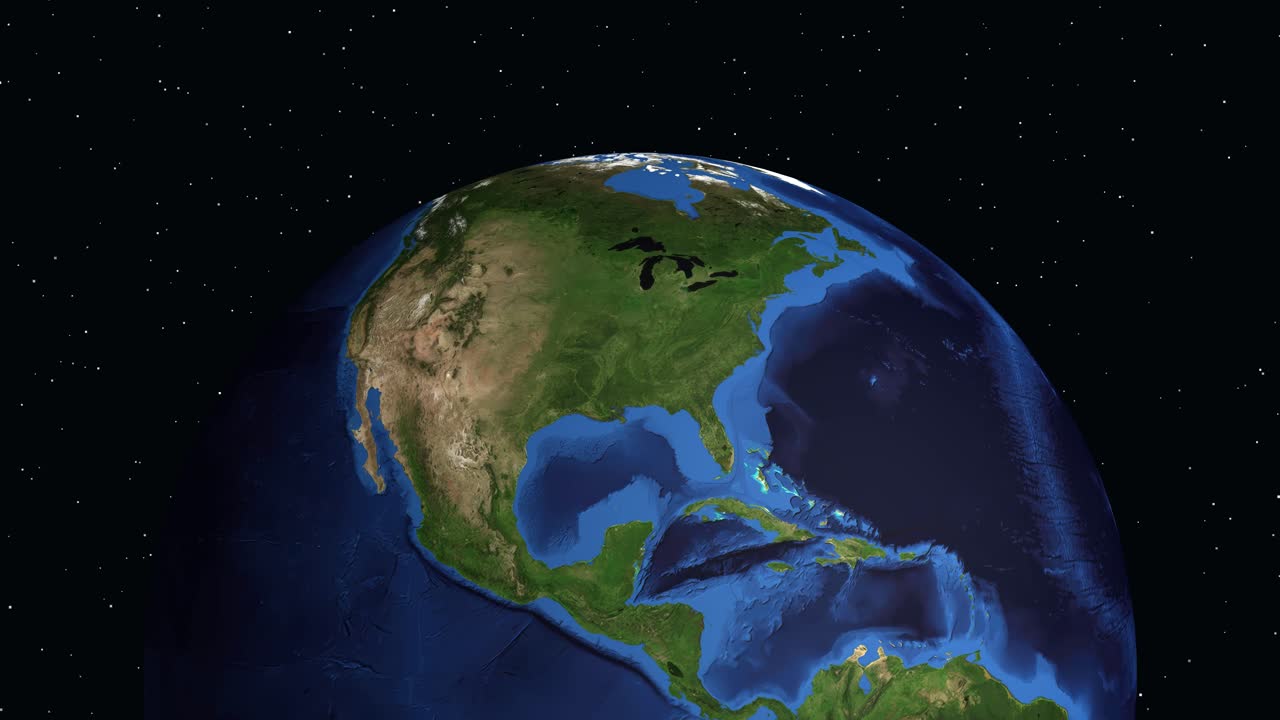 La Terra ruota e si ingrandisce dallo spazio verso il Nord America, evidenziando Cheyenne, Wyoming, con dati.