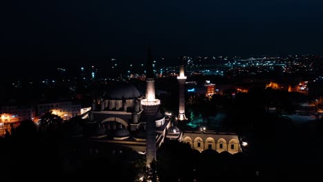 aerial night view of bayezid mosque in istanbul. 4k footage in turkey