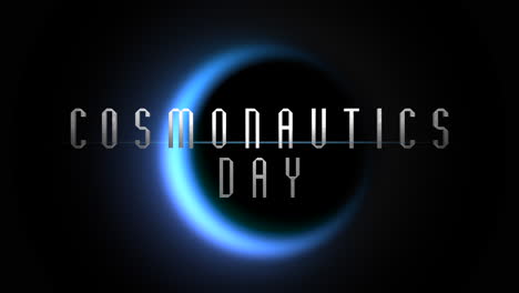 cosmonautics day with blue light of black planet in galaxy