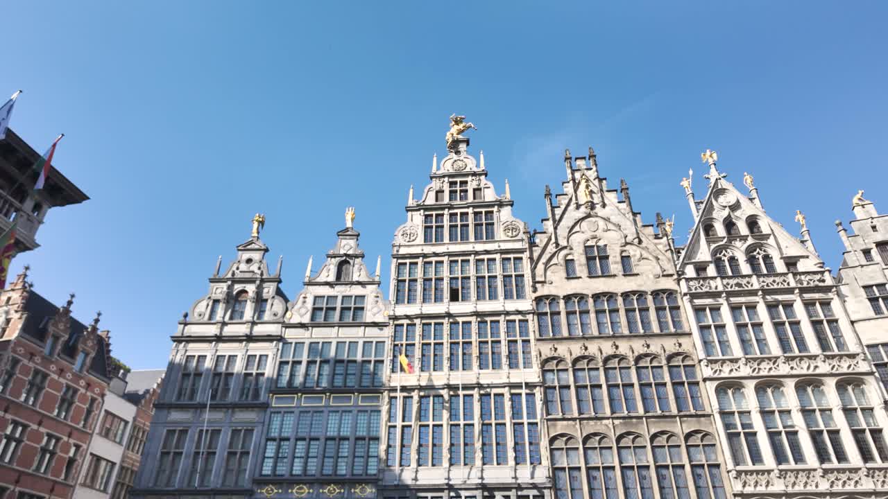 Scenic view of Antwerp Guild Houses in Grote Markt, renaissance architecture and cultural heritage