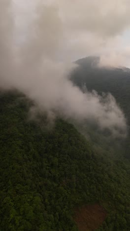 Vista-Aérea,-Vertical,-Montañas-Y-Niebla.