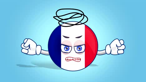icono de dibujos animados bandera de francia loco malvado con animación de cara con alfa mate