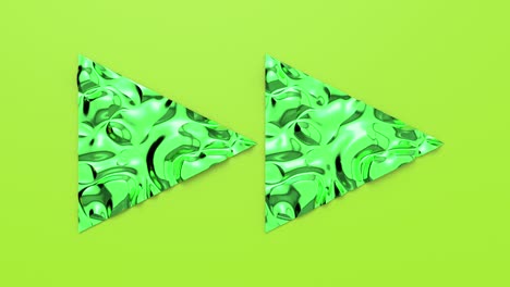 animación en bucle 3d del botón de avance rápido en forma de triángulos. superficie ondulada con ondas. textura vibrante de moda, textil de moda, diseño gráfico, textura metálica animada.