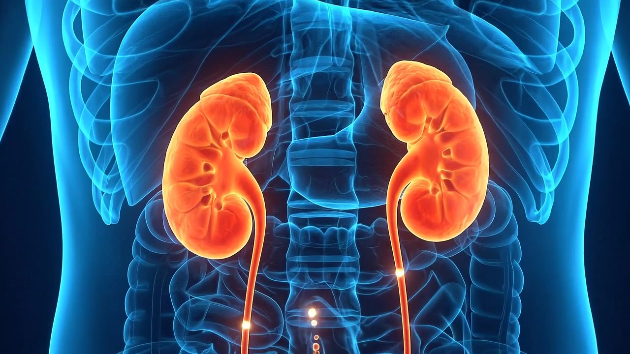 Human Urinary System Scan showing Kidneys and Bladder on Medical Display