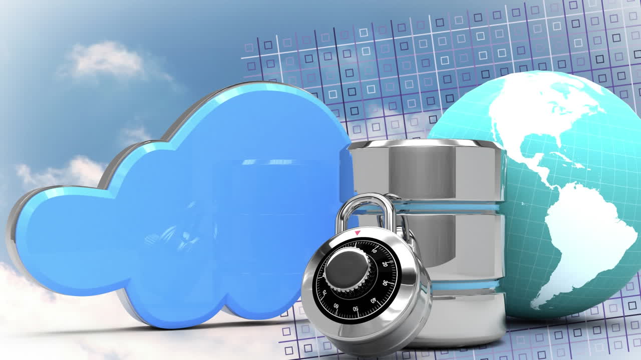 디지털 클라우드, 서버, 차트 및 글로브의 애니메이션