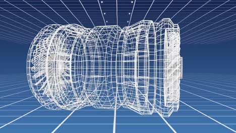 revolving technical drawing of turbine on a blue background