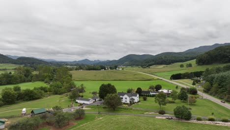 aerial high push over farm in appalachia near mountain city tennessee