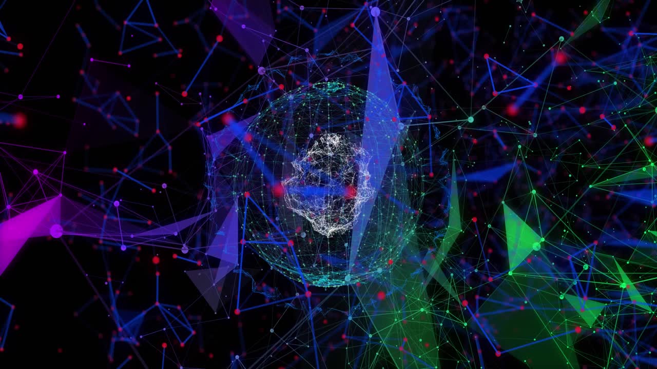 animación del globo con conexiones en fondo oscuro