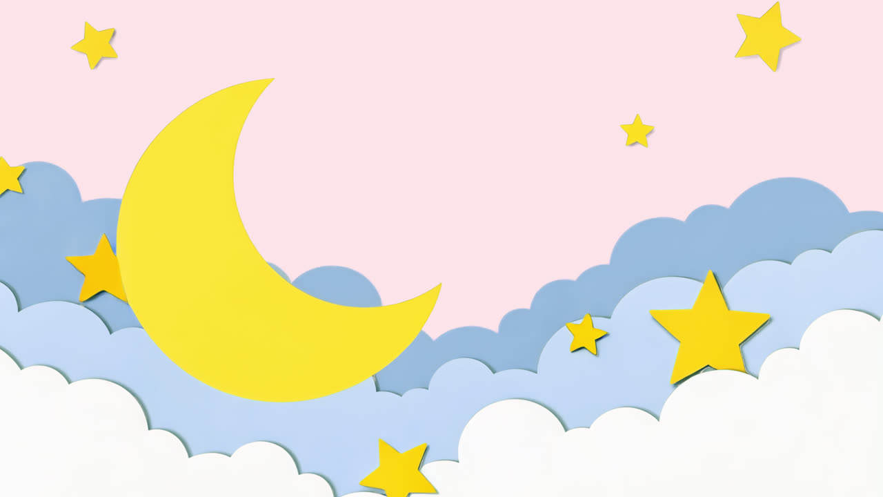Whimsical night sky illustration animated overlay, transparent 4K video, alpha channel, ProRes 4444