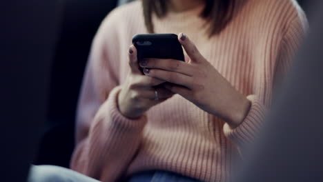 Car,-typing-and-hands-of-person-with-phone