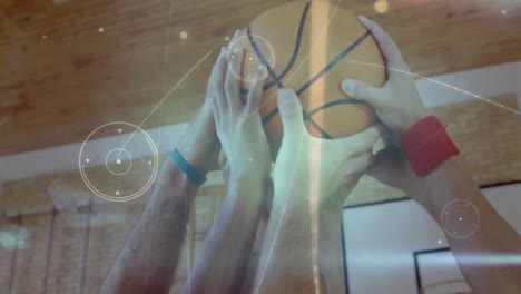 animación de la red de conexiones a través de un partido de baloncesto en el gimnasio