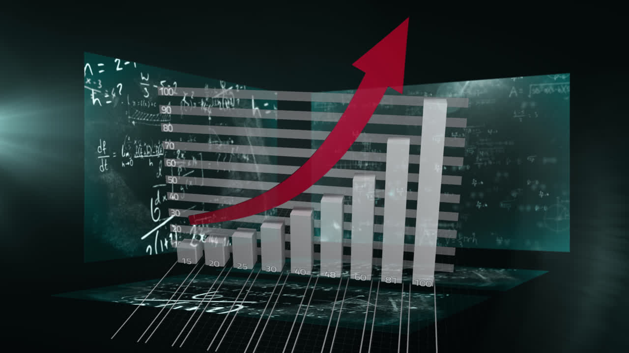 animación del procesamiento de datos con ecuaciones matemáticas sobre fondo negro