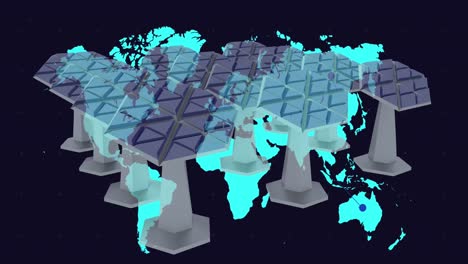 solar panels over multiple traffic cones against world map on black background