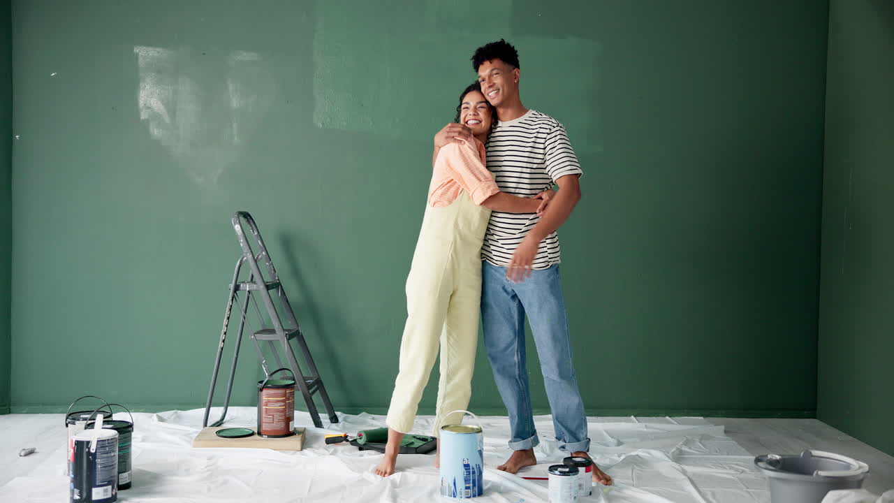 Couple Embracing During Home Painting Project