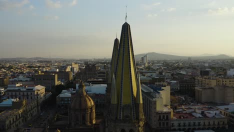 aerial orbit around famous guadalajara cathedral in historic district