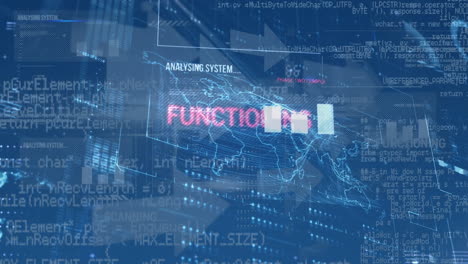 animación del procesamiento de datos y flechas sobre fondo azul