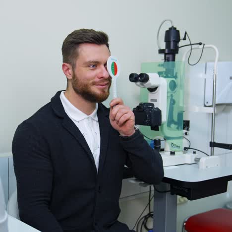 man examined by ophthalmologist