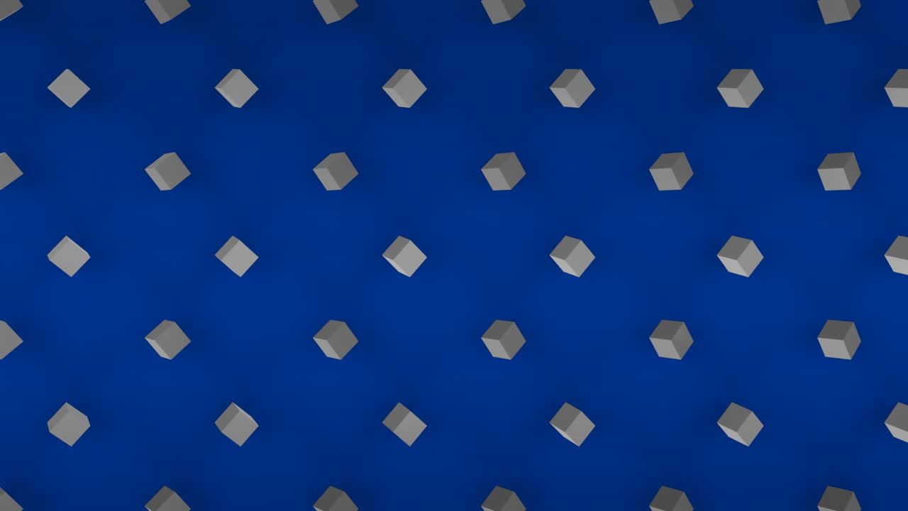파란색 배경에 원활한 루프로 움직이는 큐브 위의 모양의 애니메이션