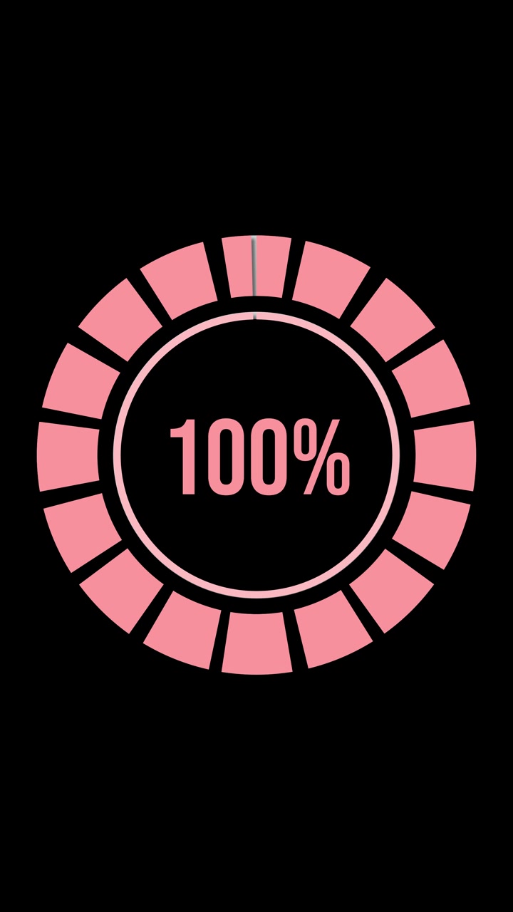 Circular progress bar animation with smooth transitions and vibrant colors, reaching full completion over eight seconds