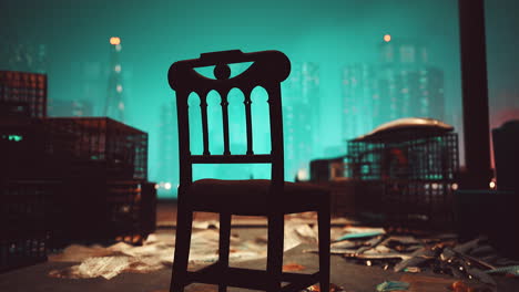 lonely chair in a futuristic city