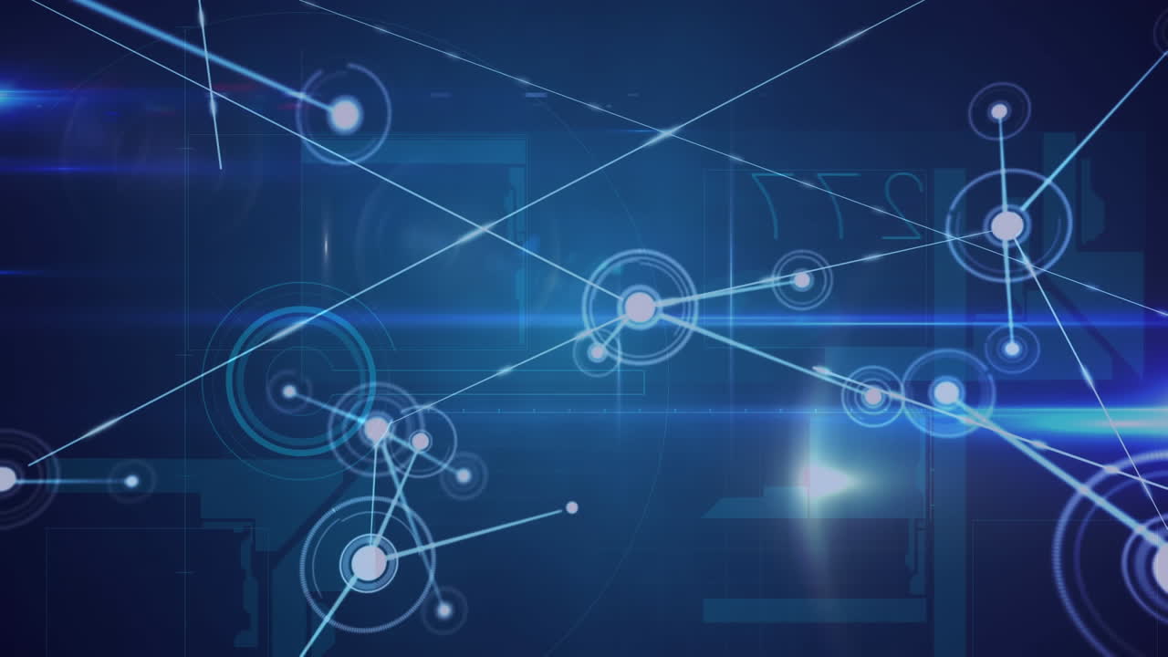 animación digital de la red de conexiones contra rastros luminosos sobre fondo azul