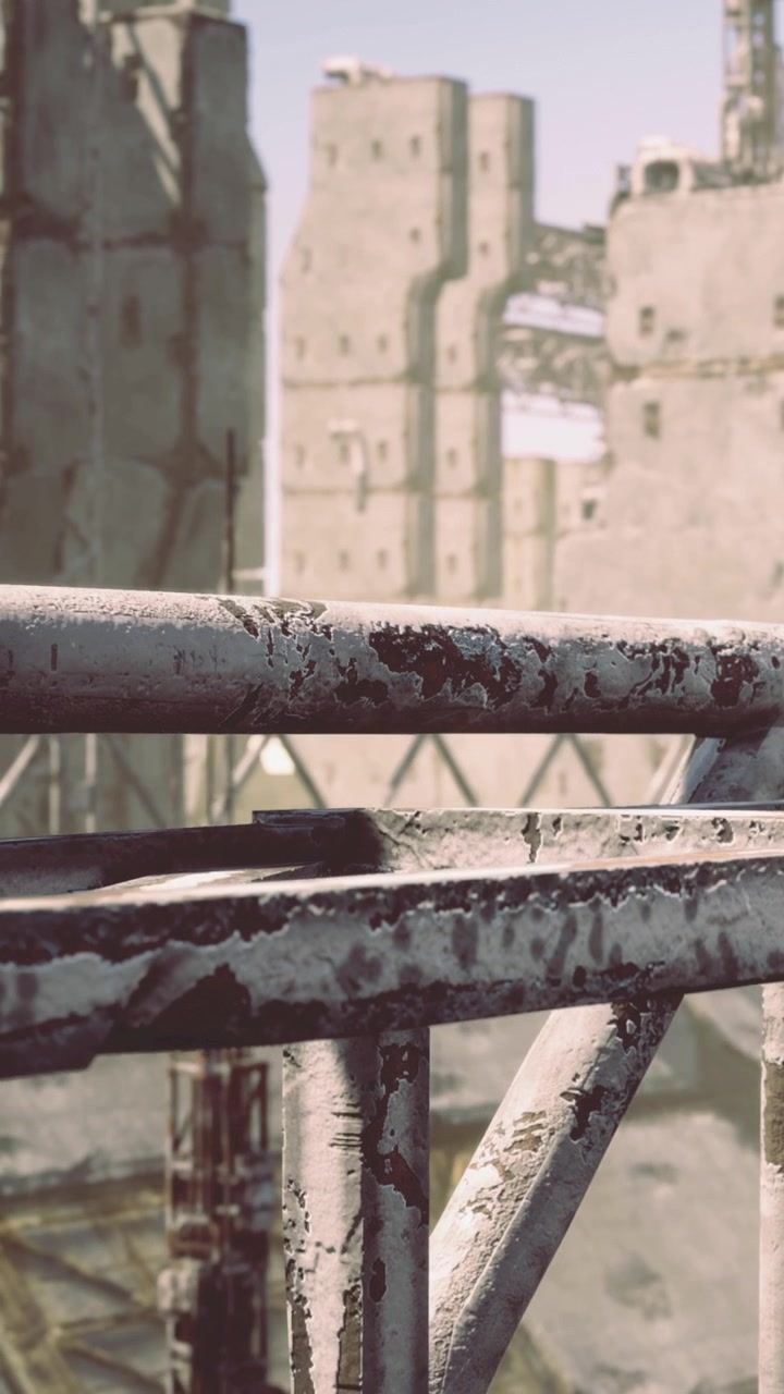 Construction site with tall structures and metal framework during daylight