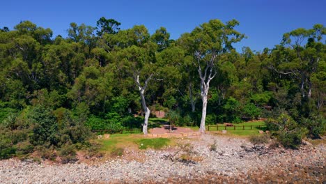 idílico paisaje natural en la playa del parque nacional de noosa en paseo costero, cabezas de noosa, qld australia