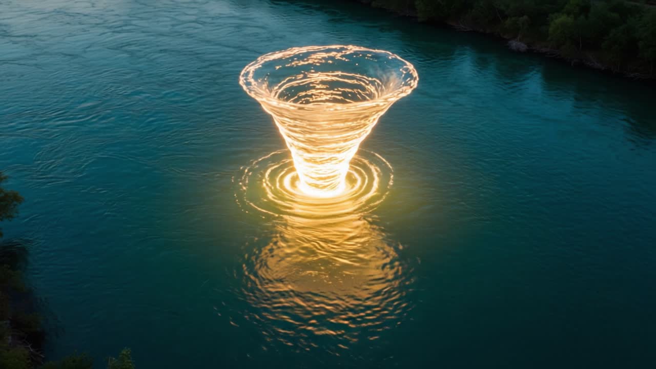 A Stunning Visual of a Spiraling Water Vortex Illuminated by Brilliant Light, Capturing the Dynamic Interaction Between Water and Light in a Mesmerizing Display