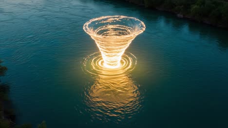 A Stunning Visual of a Spiraling Water Vortex Illuminated by Brilliant Light, Capturing the Dynamic Interaction Between Water and Light in a Mesmerizing Display