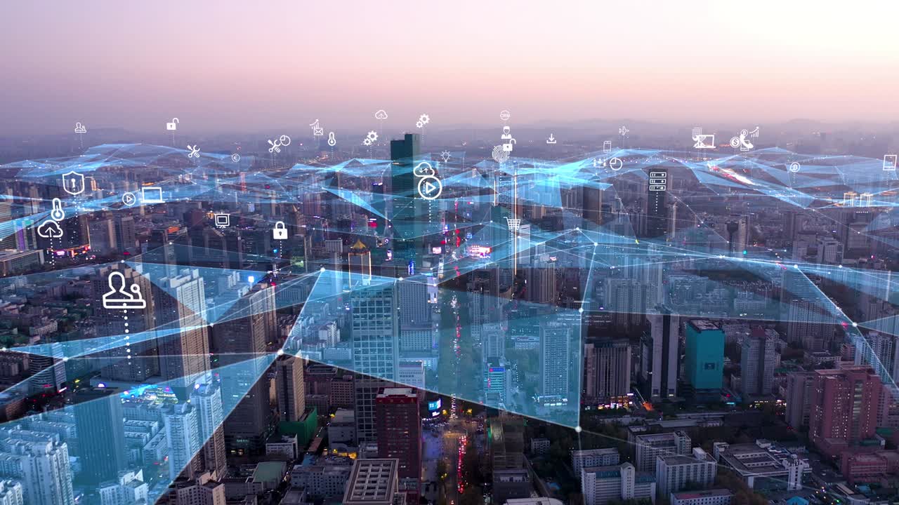 ciudad moderna con concepto de conexión de red inalámbrica