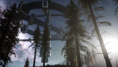 nave espacial alienígena sobre el bosque