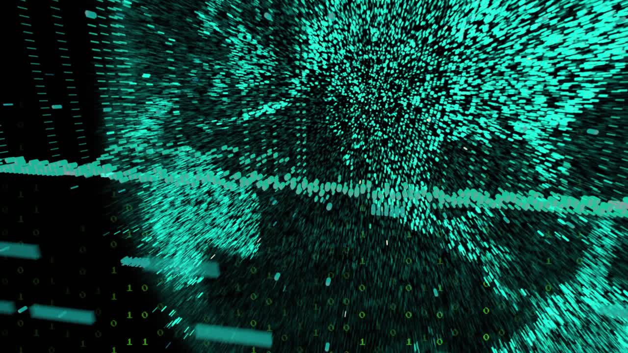 animación del procesamiento de datos y globo sobre fondo negro